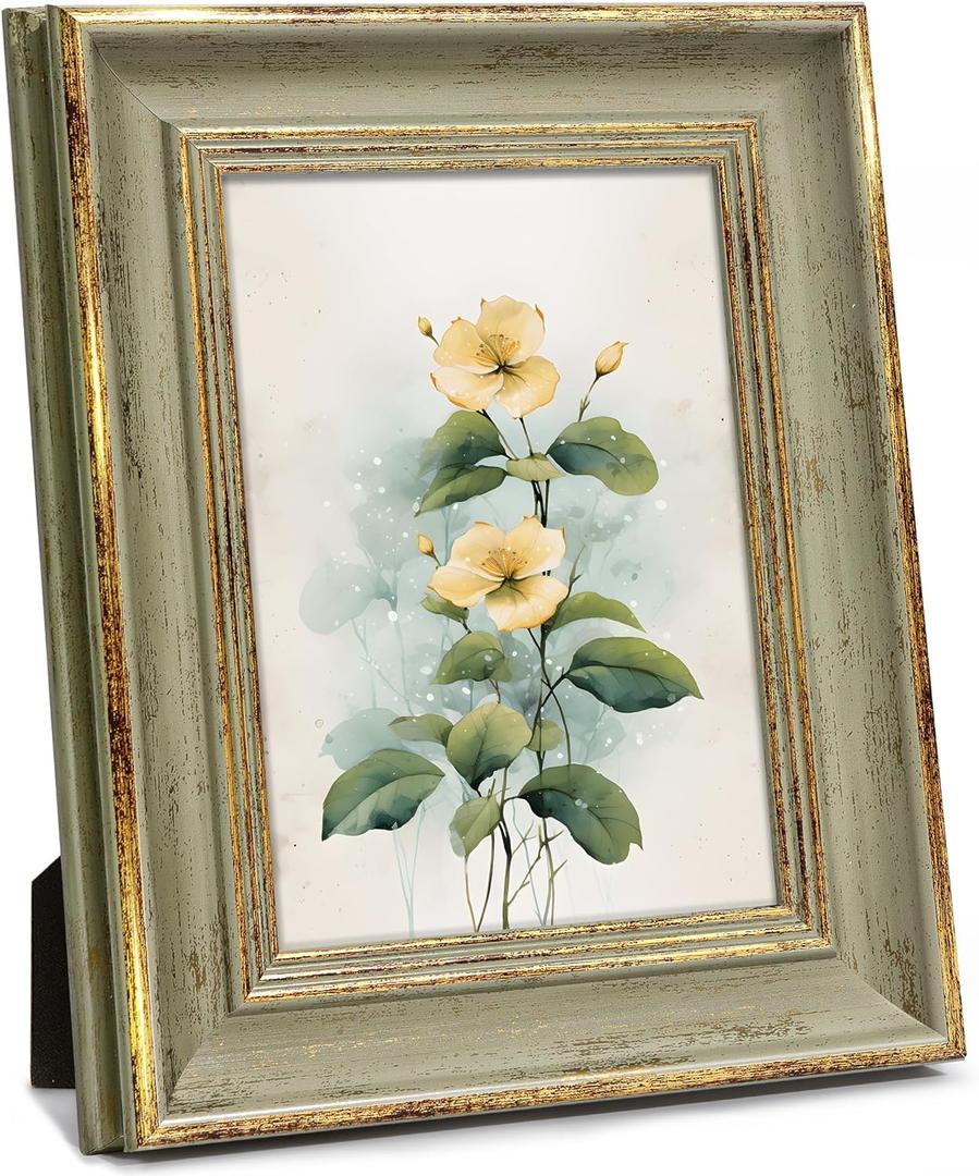 Afuly 5x7 Picture Frame Vintage Antique Photo Frame Retro Green Gold Picture Frames Home Decor for Wall Haning or Tabletop Display, Wedding Birthday Gifts for Mom Grandma Women