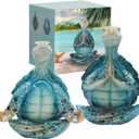 Sea Turtle Meditation Yoga Decor, Coastal Beach Decorations, Zen Resin Statue for Home Office (2PC)