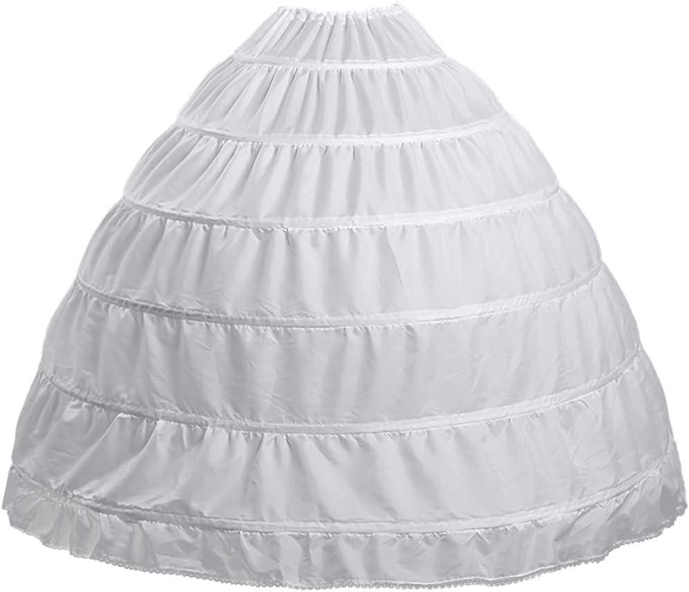 VeMee Full 6 Hoop Skirt Floor Length Crinoline Underskirt Wedding Dress Petticoat (One Size)
