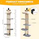 5-Levels Door Hanging Cat Climber, Vertical Door-Mounted Cat Tree Tower with Full Carpeted Plank & Cat Scratching Post for Small Medium Cats (5-Levels, Cat Head Style)