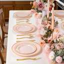 100PCS Pink Plastic Plates, 10 Inch Disposable Dinner Plate Party with Gold Rim, Heavy Duty Disposable Plastic Plates for Party, Wedding & Birthday & Monther's Day