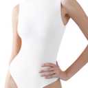 PUMIEY Women's Mock Turtle Neck Sleeveless Bodysuit Sexy Tank Tops Sharp Collection (White)