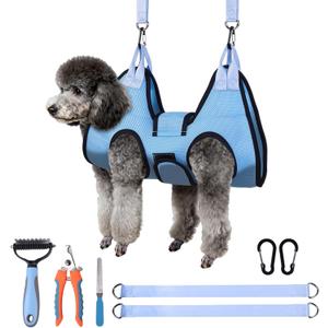 Dog Grooming Hammock, Cat/Small Dog Hammock for Nail Trim, Hanging Harness for Claw Care,Grooming Sling Holder Hanger with Thick Fabric Neck Support Wide Strap Restraint (Blue)