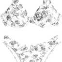 SHENHE Women's Underwire 2 Piece Swimsuits Floral High Cut Bikini Set Bathing Suit (XS, Black and White)