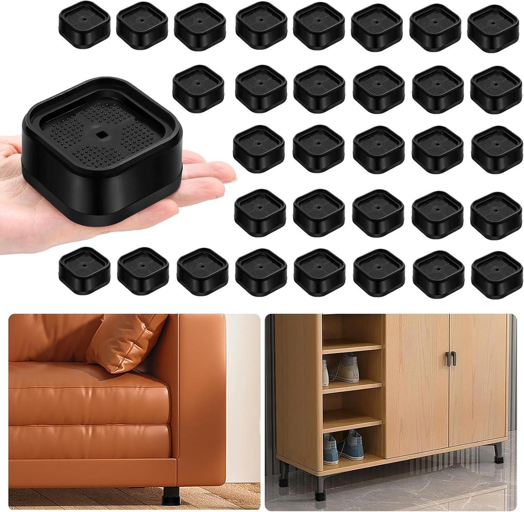 shouwuhho 18 Pack Furniture Risers Adjustable Bed Risers Heavy Duty Lifts Height 1", Square Stackable Bed Risers 1, 2 or 3 Inch for Desk Leg Table Couch Sofa Chair Bed Frame Legs Dorm, Black