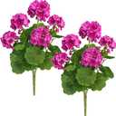FOREST PRINCE 2 Pack 18" Artificial Geraniums for Outdoors, Red Geraniums Artificial Flowers Realistic Silk Flower for Home Garden Patio Wedding Table Centerpieces Indoor Decor, VioletRed