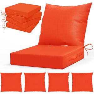 LAGRATY Outdoor Chair Cushions for Patio Furniture24" x 24" Deep Seat Cushions with Backrest for Couch Sofa Chair - Waterproof Fade-Resistant Patio Cushion (Set of 4,Orange)