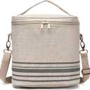 Lunch Bag for Women, Soft Linen Lunch bag with adjustable shoulder strap, Insulated Womens Lunch Bag for Work, Machine Washable Lunch Box with removable liner (Gray Stripe)