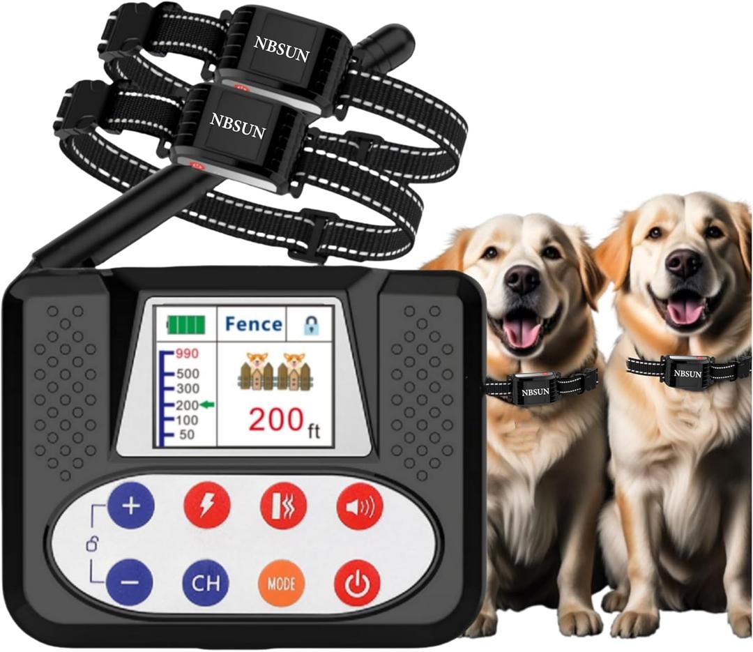 Wireless Dog Fence System, Electric Fence with Big LCD Color Screen, Portable Wireless Pet Fence with Remote Training Collar, Dog Perimeter Fence, Adjustable Suitable for All Dogs