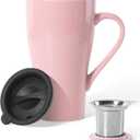 Tea Cup with Infuser and Lid, 18oz Large Tea Infuser Mug, Ceramic Loose Leaf Tea Mug with Strainer & Silicone Lid for Women, Man, Christmas, Gifts (Pink)