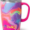 Swig Life 18oz Travel Mug, Insulated Tumbler with Handle and Lid, Travel Coffee Mug, Cup Holder Friendly, Stainless Steel 18 oz Tumbler, Reusable Insulated with Lid (Candy Crush)