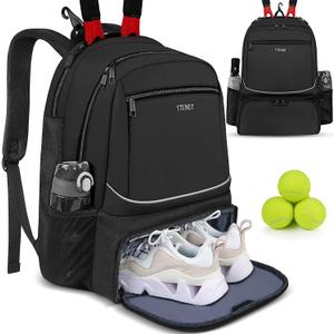 Ytonet Tennis Bag Tennis Backpack for Women Men 2 Rackets with Insulated Pocket Ventilated Shoe Compartment (Large, Black)