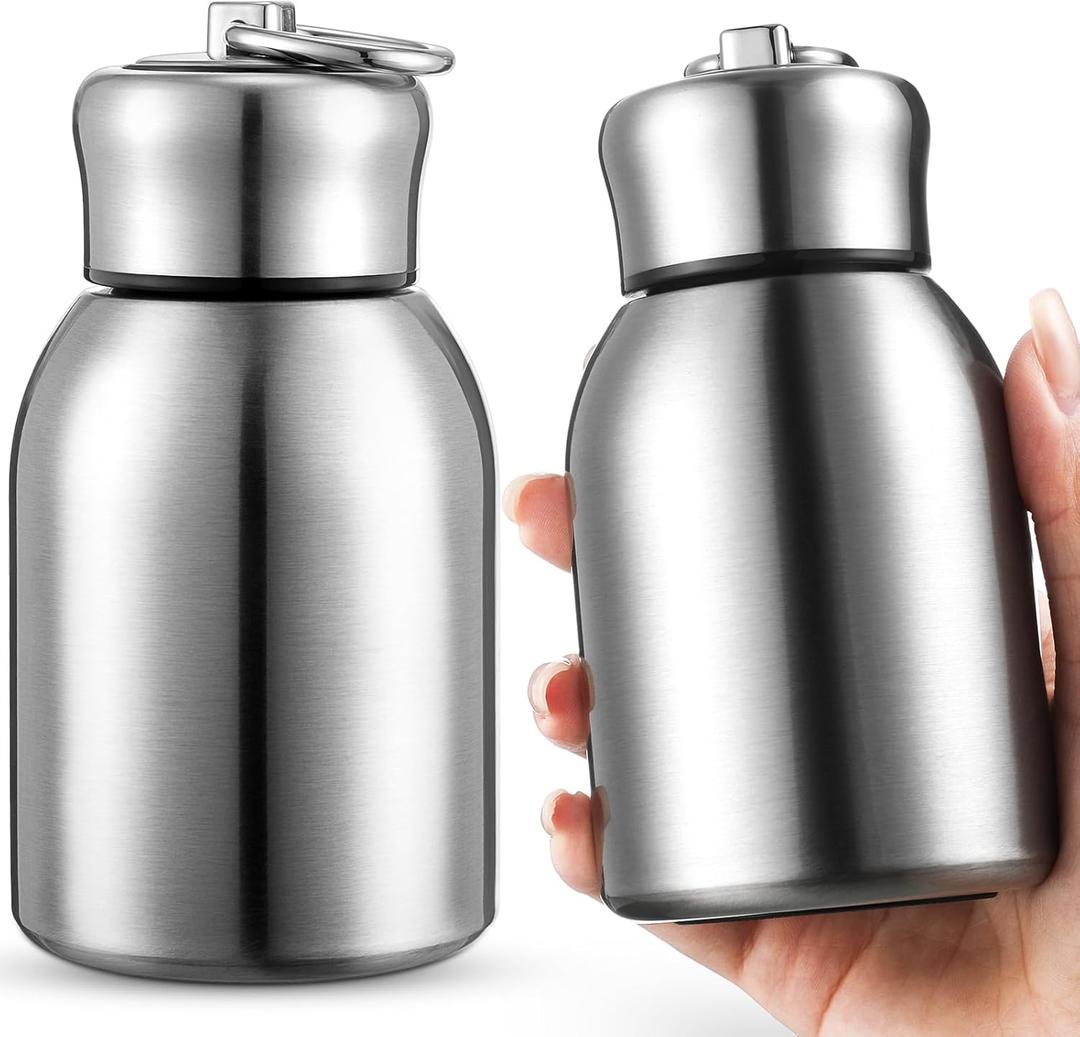 Mifoci 2 Pcs 10oz Mini Stainless Steel Water Bottle Slim Insulated Thermal Small Vacuum Hot Cold Drink Portable Water Bottle for Women Gifts Travel Camping Hiking (Steel Color)
