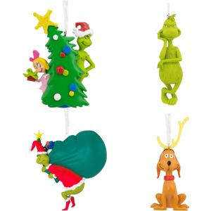 Green Monster Christmas Tree Ornaments Dolls, Resin Xmas Hanging Decorations for Holiday Party, Indoor Home Decor & Seasonal Gifts (4PCS)