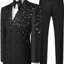 Men's 2 Piece Double Breasted Suits Slim Fit Tuxedo Jacket and Dress Pants Set for Wedding Business Prom Suits (Large, Black)