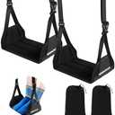 Airplane Foot Hammock, No Collapse Foot Rest for Plane Travel with Extended Adjustment Strap, Portable Desk Foot Hammock with Thickened Foam, Foot Sling Travel Essentials to Relax Your Feet(Black 2PC)