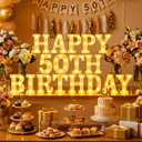 Honoson 17 Pcs 50th Birthday Party Decoration Happy 50th Birthday Light up Table Sign 6.42 Inch LED Neon Marquee Lights for Room Table Wall Decoration Party Supplies