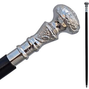 Vintage Walking Cane Wooden Walking Stick Silver Brass Handle knob Black Wood Stick - Victorian Cane - Fancy Cane for Men and Women