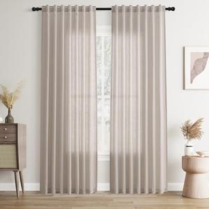 Joywell Apricot Back Tab Rod Pocket Linen Curtains 90 Inches Long 2 Panels for Living Room Bedroom Neutral Boho Farmhouse Rustic Light Filtering Semi Sheer Curtains Window Treatment 52x90