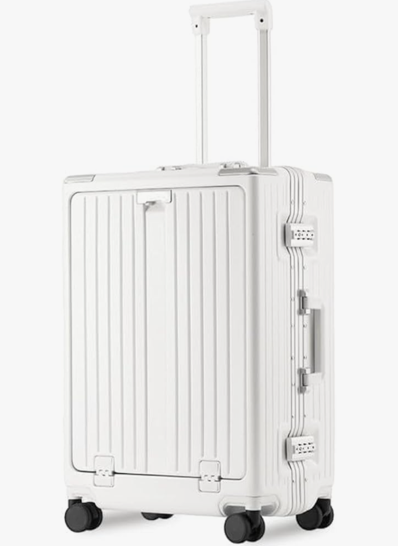 Carry On Luggage 22x14x9 Airline Approved Aluminum Frame, 20 Inch Hard Shell Carry On Luggage, Suitcase Carry-on Zipperless Luggage, TSA Approved (White)
