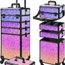 Rolling Makeup Case, Makeup Train Case with Lid, 5 in 1 Cosmetology Case on Wheels, Christmas Gift, Large Makeup Case Organizers, Profesional Cosmetic Case for Salon Barber,Black Colorful