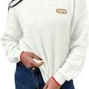 Saodimallsu Womens Sweaters Crew Neck Long Sleeve Knit Contrast Piping Stripe Lightweight Casual Fall Pullover Tops 2025 (Medium, White)