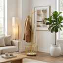 Gold Moveable Tree Metal Coat Rack with Basket Freestanding 65"