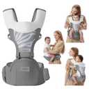 Baby Carrier Newborn to Toddler with Hip Seat, Multifunction Baby Hip, 4-in-1 Ergonomic Infant Carrier (Ergonomic M Position) Adjustable & Removable Baby Holder Carrier for 0-36 Months (Grey)