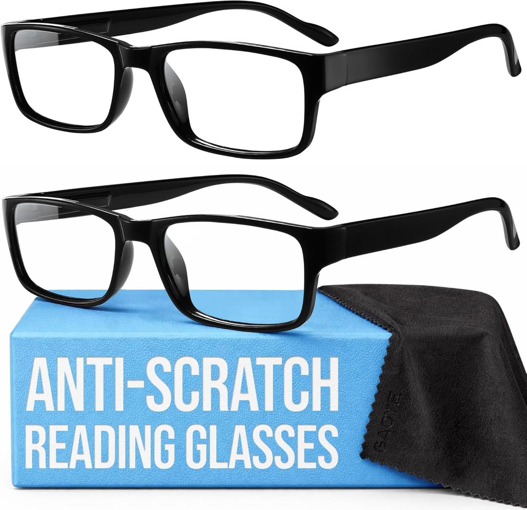 Gaoye +3.5 2-Pack of Reading Glasses - Blue-Light Filter, UV Protection - Readers with Rectangle Frames (Black)