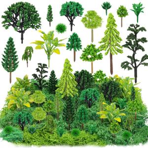 QUOZUO 36 Pcs Green Mixed Model Trees with 40g Moss, Diorama Trees Grass Mini Fake Miniature Trees Moss for Building Model, Model Train Scenery, Natural Green Landscape, Railroad Scenery