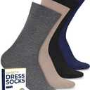 Pembrook Diabetic Dress Socks for Men - 4 Pairs Odor Free Stylish Diabetic Socks for Men Work | Mens Diabetic Socks Casual (Large, Black/Beige/Gray/Navy - 4 Pairs)