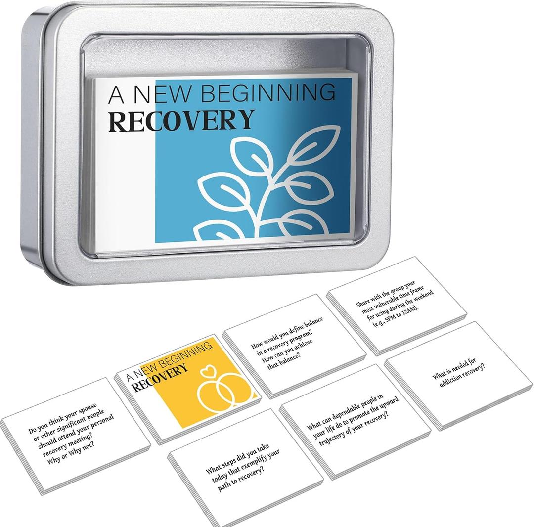 51 Pcs Recovery Card Game for Adults Includes 50 Addiction Recovery Cards with Tin Box Therapy Games for Adults Group Therapy Activities for Stress and Social Anxiety Mental Health