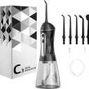 Water Dental Flosser Teeth Pick: Portable Cordless Oral Irrigator 320ML Rechargeable Travel Irrigation Cleaner IPX7 Waterproof Electric Flossing Machine for Teeth Cleaning (Black)