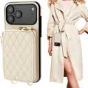 for iPhone 17 Pro Max Case Wallet, RFID Blocking PU Leather Zipper Handbag Purse Flip Cover, Kickstand Folio with Slots Holder Strap Lanyard 5G 6.9 Inch (Beige, for iPhone 17 Pro Max Case)