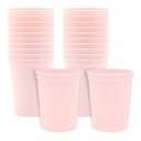 BLUE PANDA Reusable Plastic Cups - 16 Oz, Light Pink, 24 Count - Light Pink Stadium Tumblers & Pastel Stadium Cups - Washable Bulk Drinkware