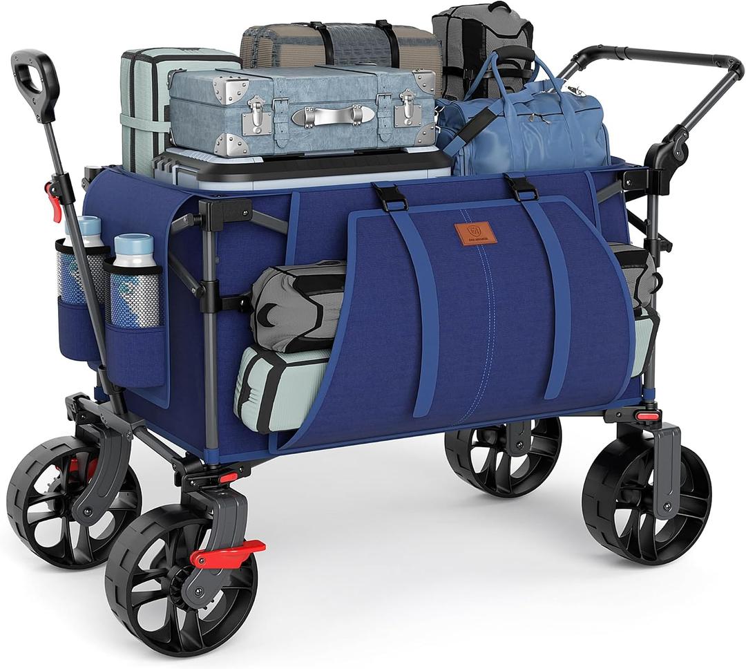 EVER ADVANCED Folding Push Wagon with Brakes, Portable Shopping Cart