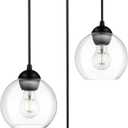 Emak Modern Black Pendant Lights Kitchen Island, 7 Inch Globe Pendant Light with Clear Glass Shade, 3-Light Cluster Island Lights for Kitchen, Bedroom, Bathroom, Dining Room, PL119-BK-CL