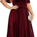 Simplee Women's V Neck Velvet Maxi Dress Short Sleeve Empire Waist Long Formal Dress for Wedding Guest, 1XL