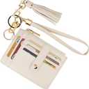 Small Wristlet Wallets for Women RFID Credit Card Holder Wallet Keychain Wristlet Wallet Credit Card Wallets for Women (Beige)