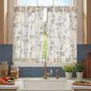 jinchan Floral Kitchen Curtains 36 Inch Linen Tier Curtains Farmhouse Cafe Half Window Drapes Over Sink Light Filtering for Living Room Laundry RV Rod Pocket 2 Panels Blue on Beige