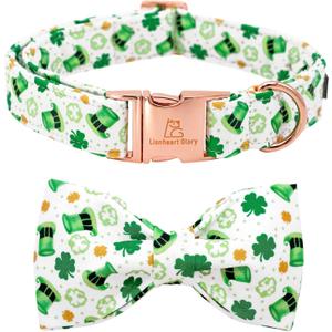 Lionheart glory Dog Bow Collar St. Patrick's Day Dog Collar for Medium Dogs, Adjustable Green Collars Lucky Clover Shamrock Dog Collar with Bowtie Pet Collar Bows (Medium (Pack of 1)
