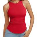 REORIA Womens High Neck Sleeveless Tank Tops Racerback Double Lined Basic Tops Summer Fitted Going Out Tops, Ruby Medium