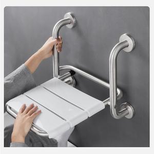 Folding Wall Mounted Shower Seats with Armrests,304 Stainless Steel Polished Flip-up Wider Bath Stool for Seniors Pregnant Handicap,Toilet Disability Assist Device (Brushed)