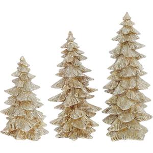 Raz Set of 3 Champagne Gold Glittered Christmas Trees- 6.5 inches to 9.5 inches Tall