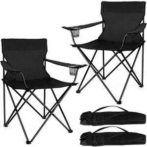 Joyfair Portable Camping Chair, Outdoor Lawn Folding Chairs for Adults, Heavy Duty Large Foldable Chairs for Beach, Fishing, Tailgating Outdoor Sport, 2 Cup Holders & Carry Bag (Black), 22.5X14X92