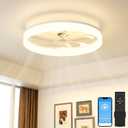 VOLISUN Low Profile Ceiling Fans with Lights and Remote, Ceiling Fan with Light Flush Mount, No Assembly, 3000K-6500K Dimmable, White Fandelier Ceilings Fans with Lights for Bedroom (20 INCH)