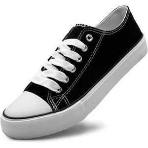Unisex Low Top Lace Up Casual Canvas Shoes for Women and Men, Comfortable Lightweight Classic Fashion Sneakers Popular 2024, Black, Size: 9 Women/7 Men