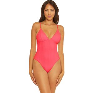 BECCA Womens Moon Ridge One Piece Swimsuit, Plunging V-Neckline, Bathing Suits for Women (Medium, Grapefruit)