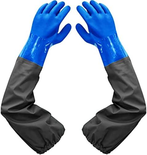 Haiou PVC Chemical Resistant, Long Rubber, Heavy Duty Waterproof Gloves for Chemical and Acid Work, 25 inches, Large-(Blue)