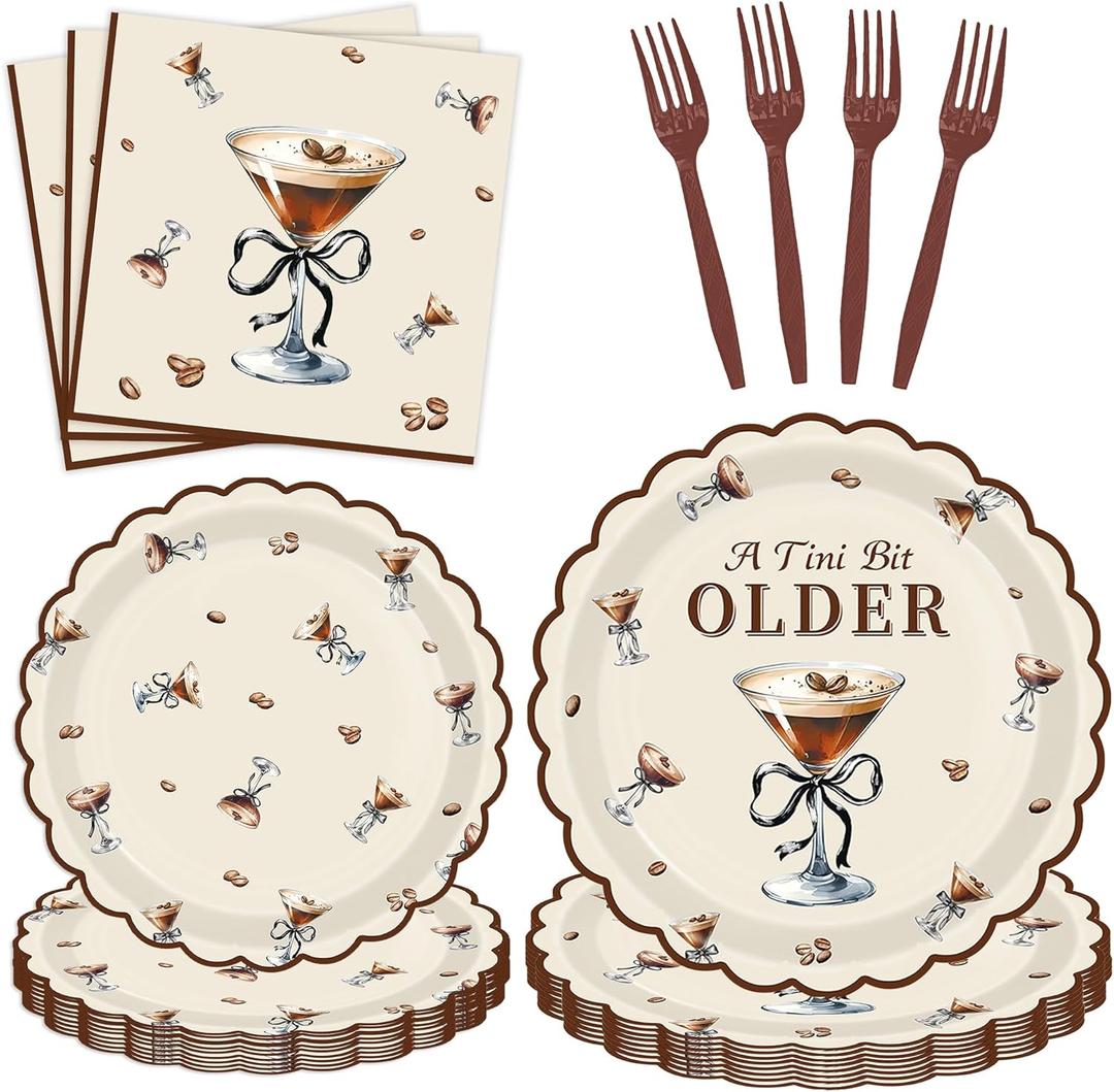 96Pcs Martini Bow Party Supplies Tableware Set A Tini Bit Older Party Decorations Plates and Napkins Cocktail Coffee Birthday Martini Paper Plates, Serves 24